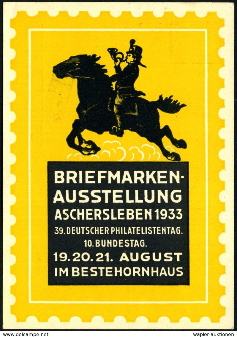 ASCHERSLEBEN/ 10.BUNDESTAG/ UND/ 39.PHILATELISTENTAG/ BRIEFMARKEN-/ AUSSTELLUNG.. 1933 (19.8.) AFS 003 Pf. Sonderform =  - Filatelistische Tentoonstellingen