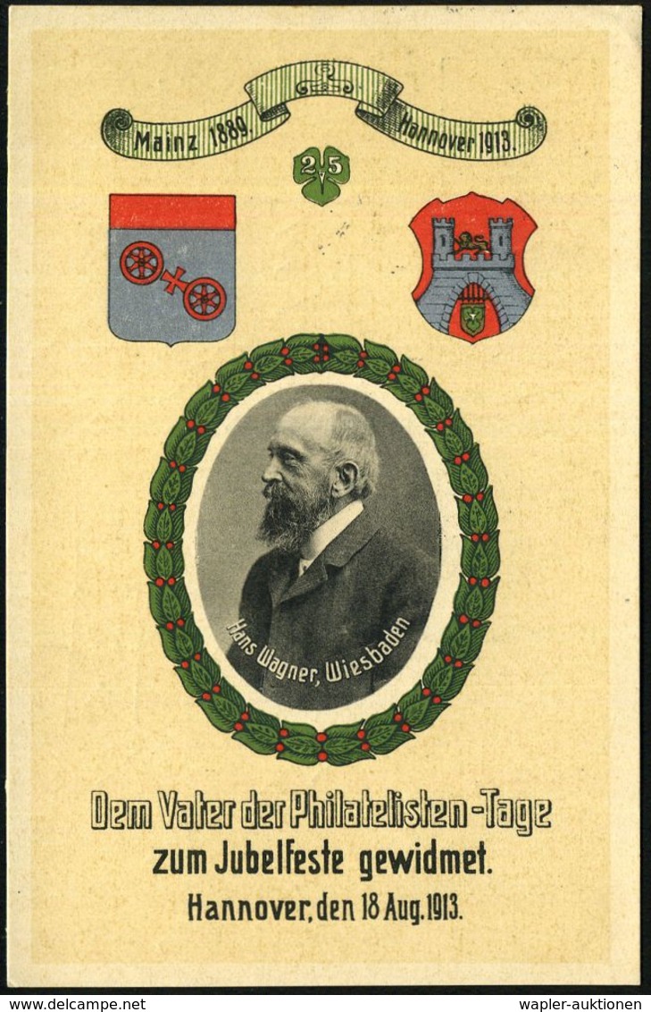 HANNOVER/ *1*/ XXV./ Deutscher/ Philatelistentag 1913 (17.8.) Seltener SSt Auf PP 5 Pf. Germania, Grün: XXV. DEUTSCHER P - Briefmarkenausstellungen