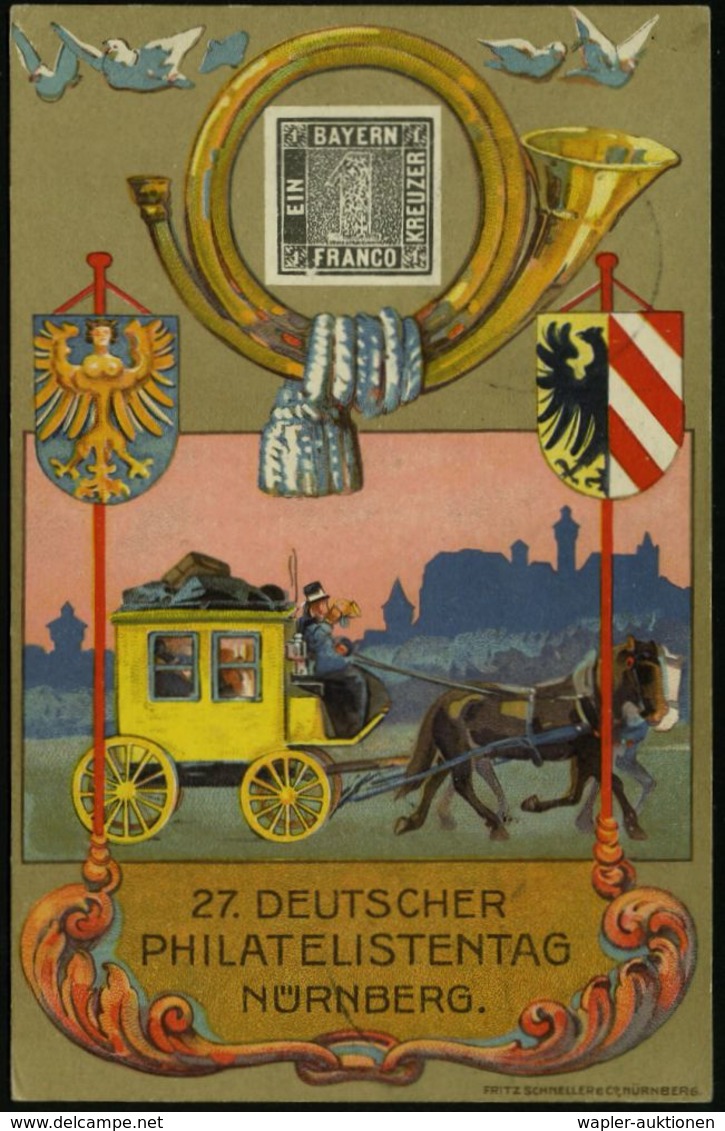 NÜRNBERG/ 27.DEUTSCHER PHILATELISTENTAG U.19.BUNDESTAG 1921 (23.7.) SSt (Jungfernadler) Auf PP 40 Pf. Postreiter, Rot: 2 - Briefmarkenausstellungen