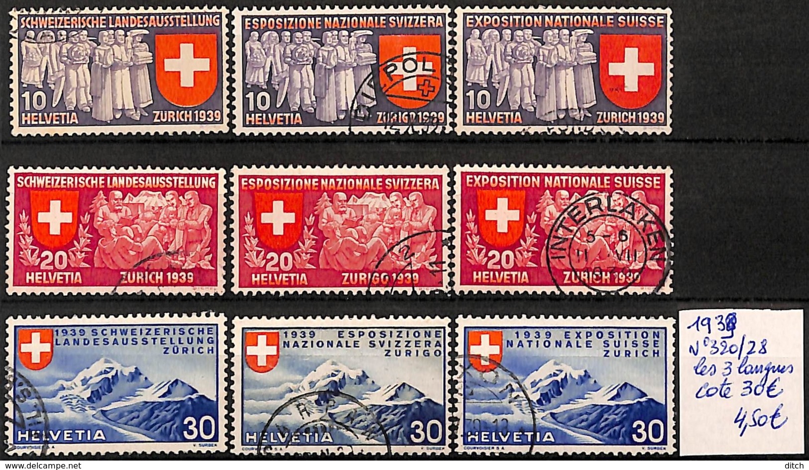 D - [825328]TB//O/Used-c:30e-Suisse 1939 - N° 320/28, Les 3 Langues - Usados