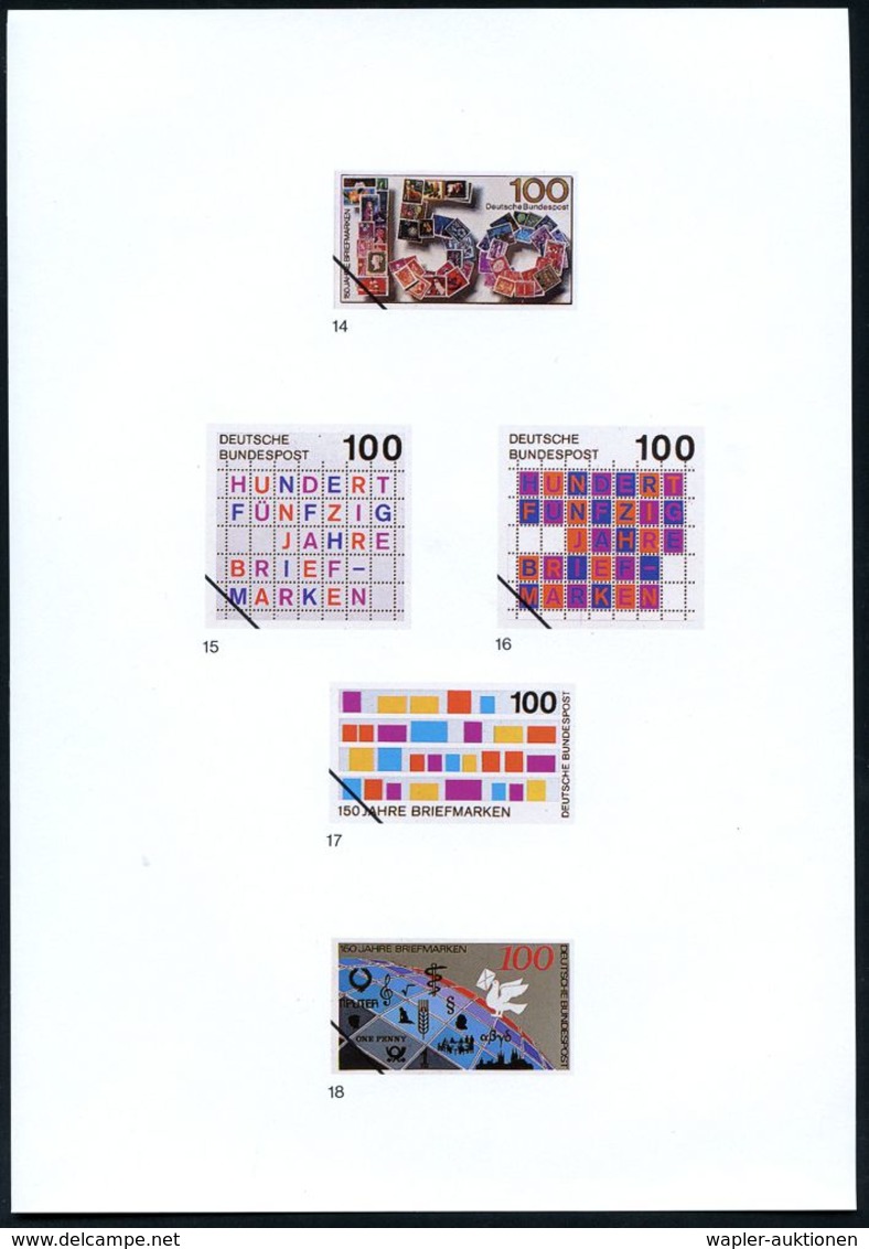 B.R.D. 1990 (Aug.) 100 Pf. "150 Jahre Briefmarken", 42 Verschied. Color-Entwürfe D. Bundesdruckerei A.7 Entwurfsblät-ter - Filatelistische Tentoonstellingen