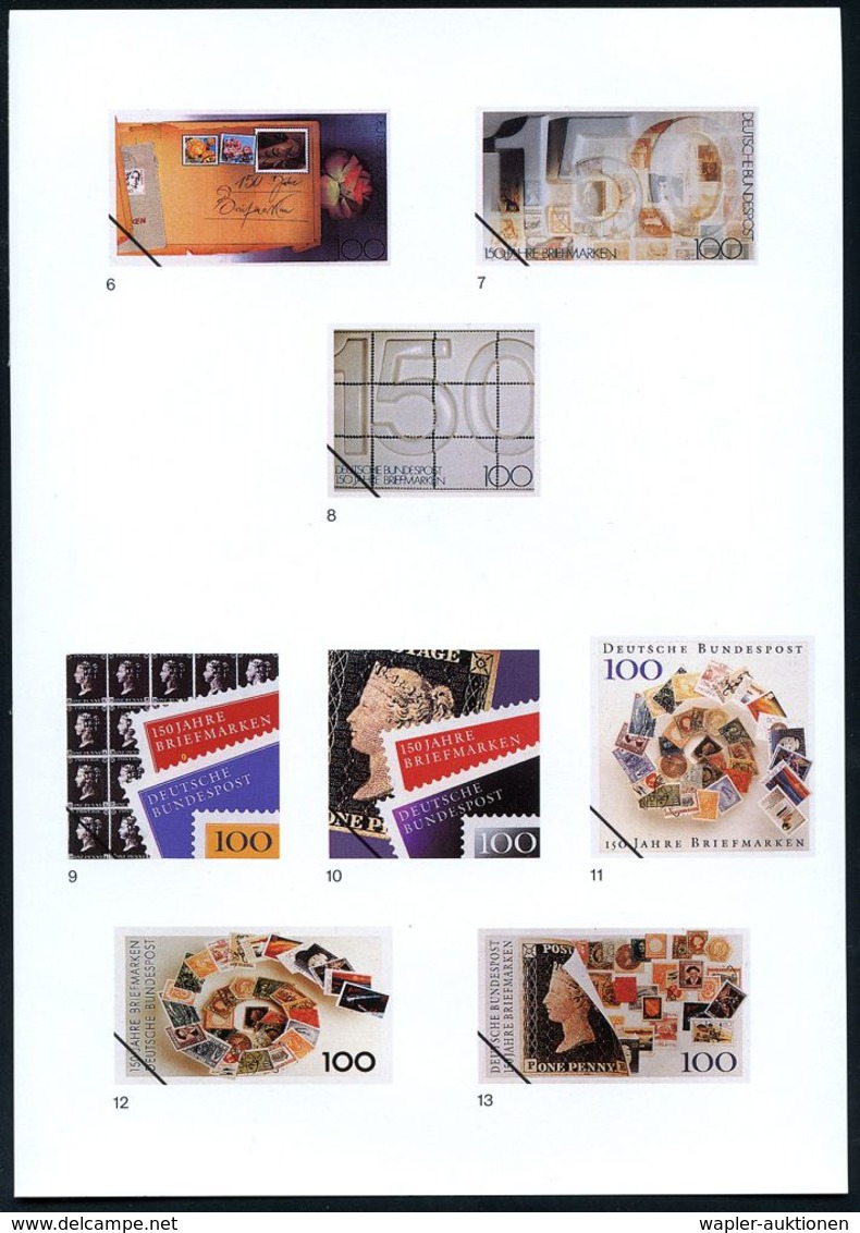 B.R.D. 1990 (Aug.) 100 Pf. "150 Jahre Briefmarken", 42 Verschied. Color-Entwürfe D. Bundesdruckerei A.7 Entwurfsblät-ter - Filatelistische Tentoonstellingen