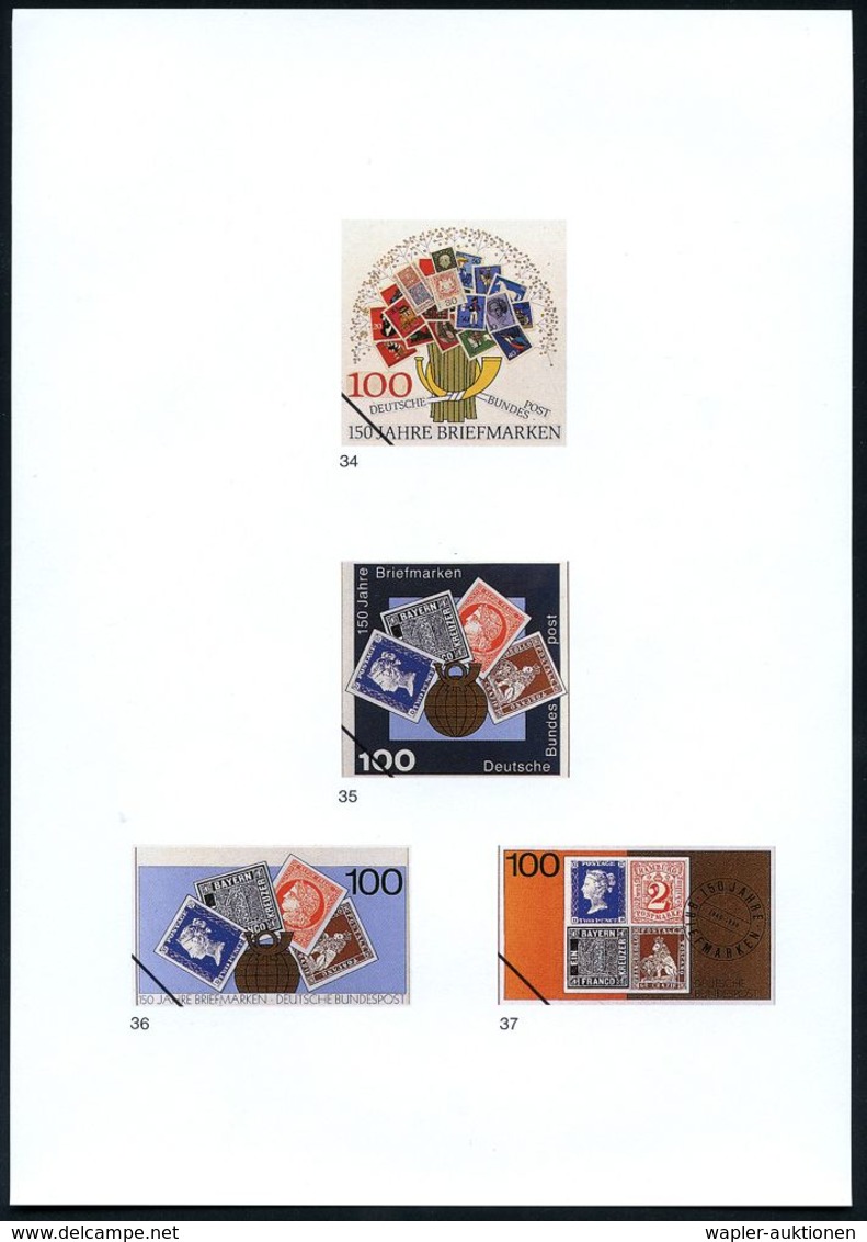 B.R.D. 1990 (Aug.) 100 Pf. "150 Jahre Briefmarken", 42 verschied. Color-Entwürfe d. Bundesdruckerei a.7 Entwurfsblät-ter