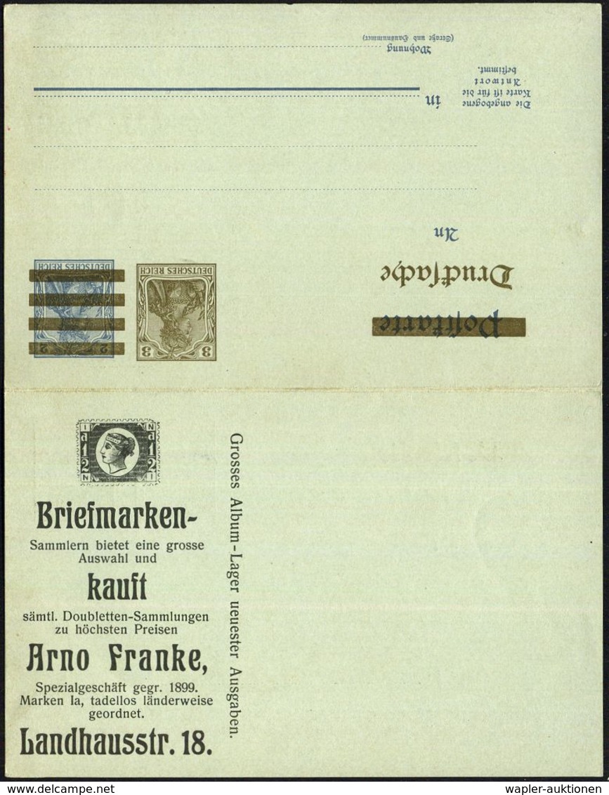 Dresden 1907 Amtl. Orts-P 3 Pf./2 Pf. Germania + 3 Pf./2 Pf. Antwort, Je Reklame-Zudruck: Arno Franke = Großbritannien-M - Briefmarken Auf Briefmarken