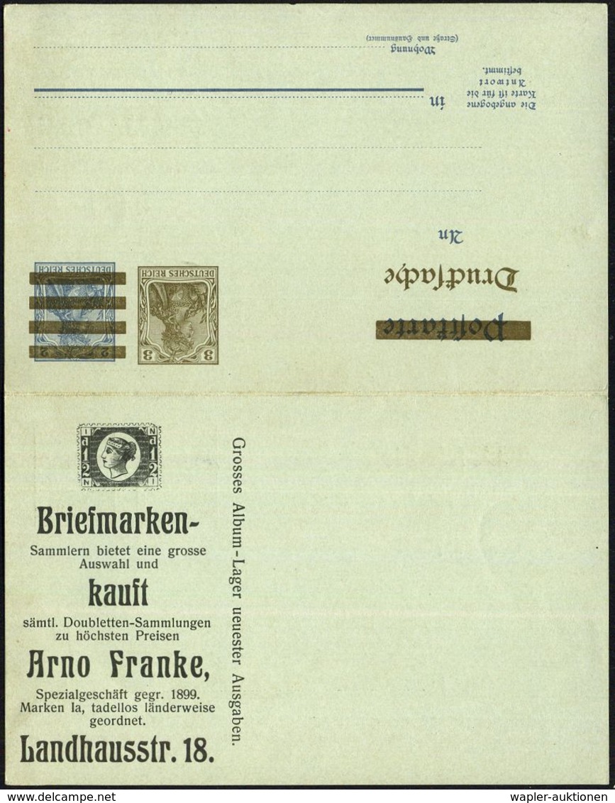 Dresden 1907 Amtl. Orts-P 3 Pf./2 Pf. Germania + 3 Pf./2 Pf. Antwort, Je Reklame-Zudruck: Arno Franke = Großbritannien-M - Francobolli Su Francobolli