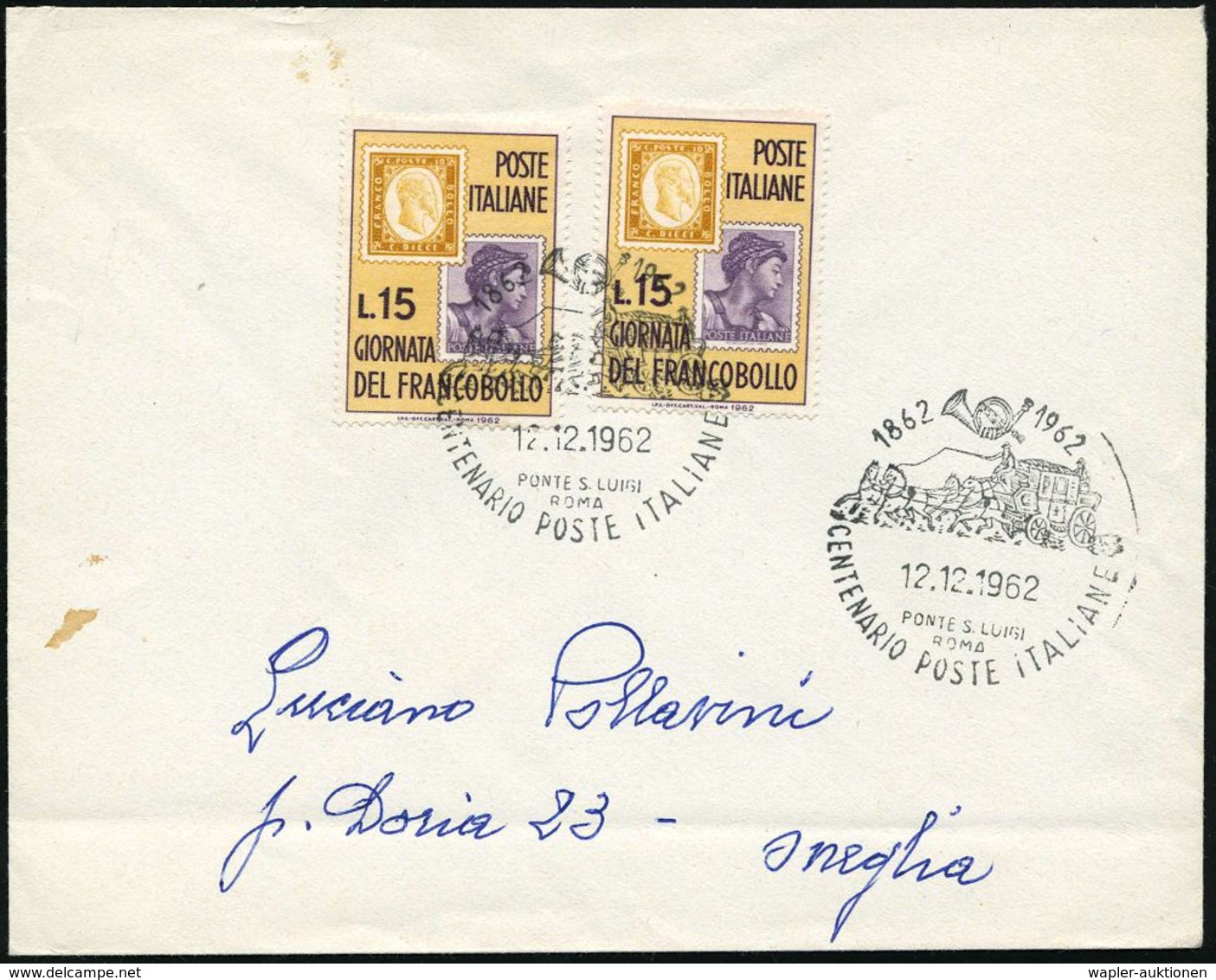 ITALIEN 1962 (12.12.) 15 L. "Tag Der Briefmarke", Reine MeF: 2 Stück = Alt-Sardinienmarke (Mi.11) U. Italien Dauerserie  - Francobolli Su Francobolli