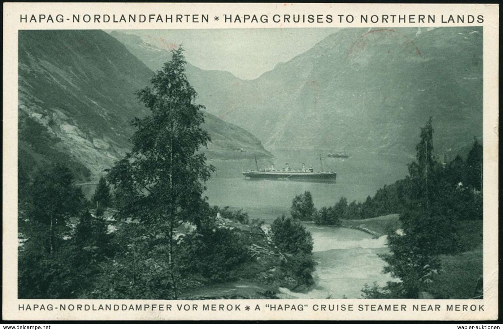 HAMBURG/ 1/ HAMBURG-AMERIKA-LINIE/ NORDLANDFAHRTEN 1929 (28.6.) AFS (Dampfer) Auf Seltener Telegramm-Ak: I. Hapag-Nordka - Arktis Expeditionen