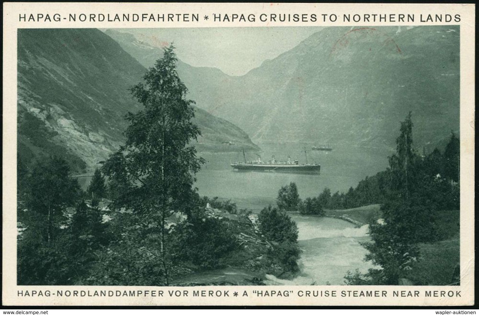 HAMBURG/ 1/ HAMBURG-AMERIKA-LINIE/ NORDLANDFAHRTEN 1929 (28.6.) AFS (Dampfer) Auf Seltener Telegramm-Ak: I. Hapag-Nordka - Spedizioni Artiche