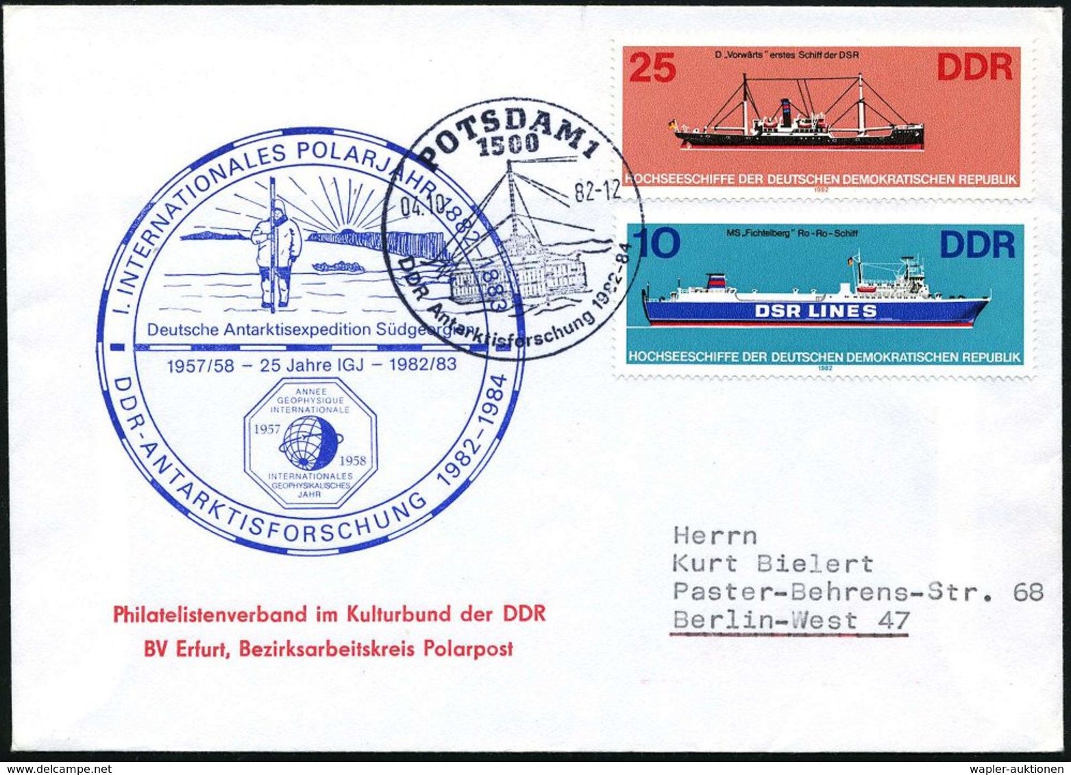 1500 POTSDAM 1/ DDR Antarktisforschung 1982-84 1982 (4.10.) SSt = Forschungsstation , Polar-SU: I. INTERNAT. POLARJAHR.. - Antarctische Expedities