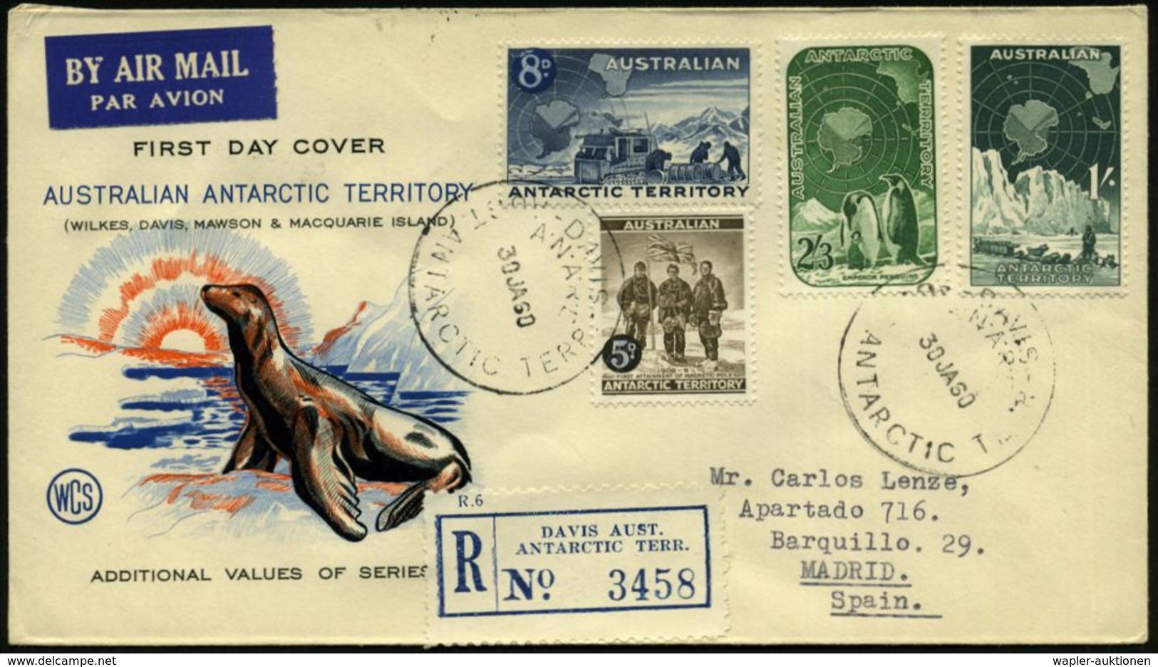 AUSTRAL.ANTARKTIS 1960 (30.1.) Austral. Antarktisforschung, Kompl. Satz + 1K: DAVIS/A.N.A.R.E./AUST ANTARCTIC TERR 2x +  - Antarktis-Expeditionen
