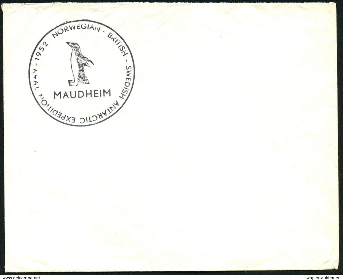 NORWEGEN /  GROSSBRIT. /  SCHWEDEN 1951 (10.2.) 1K-HWSt.: DRONNING MAUD LAND/71°03' S 10°56'W (Pinguin) + Seltener RZ: D - Antarctische Expedities