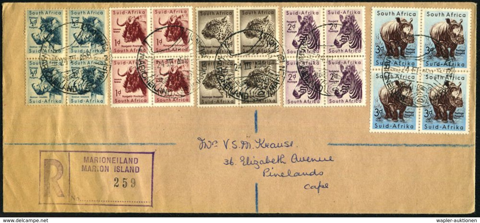 SÜDAFRIKA 1958 (24.3.) HWSt.: MARIONEILAND MARION ISLAND = Seekarte Mit Marion Island = Meteorologie-Station, 5x + Viol. - Antarctische Expedities