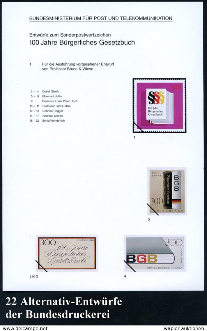 B.R.D. 1996 (März) 300 Pf. "100 Jahre Bürgerliches Gesetzbuch", 22 Verschied. Color-Entwürfe D. Bundesdruckerei Auf 5 En - Polizia – Gendarmeria