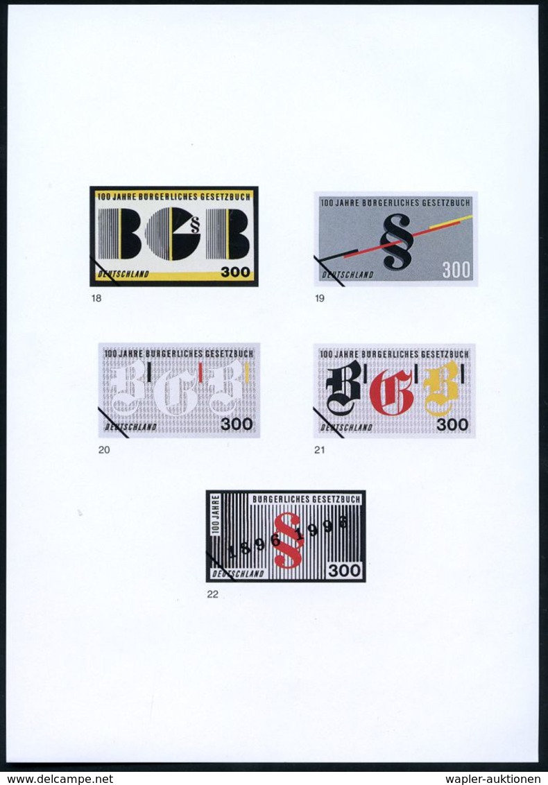 B.R.D. 1996 (März) 300 Pf. "100 Jahre Bürgerliches Gesetzbuch", 22 Verschied. Color-Entwürfe D. Bundesdruckerei Auf 5 En - Politie En Rijkswacht