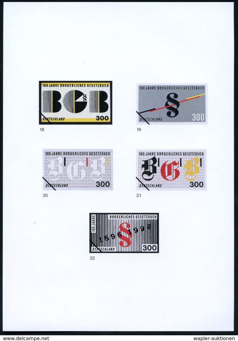 B.R.D. 1996 (März) 300 Pf. "100 Jahre Bürgerliches Gesetzbuch", 22 Verschied. Color-Entwürfe D. Bundesdruckerei Auf 5 En - Police - Gendarmerie