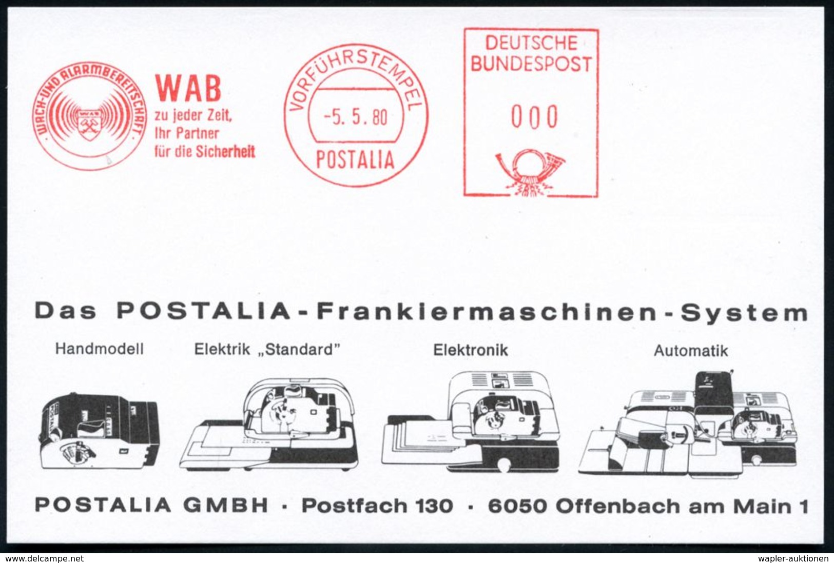 Moers 1980 (5.5.) AFS: VORFÜHRSTEMPEL/POSTALIA/WACH-U. ALARMBEREITSCHAFT/WAB.. (Logo M.Schallwellen) Seltene Postalia-Mu - Polizia – Gendarmeria