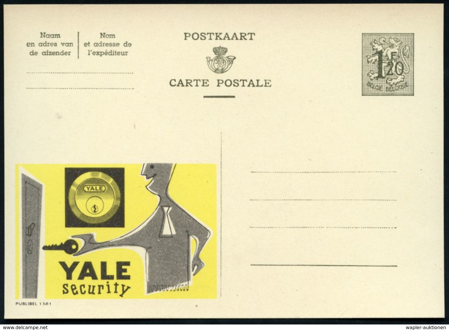 BELGIEN 1954 1,20 F. Reklame-P., Oliv: YALE Security (= Sicherheitsschloß Etc.) Fläm. Titel Oben, Ungebr. (Mi.P 289 II / - Polizia – Gendarmeria