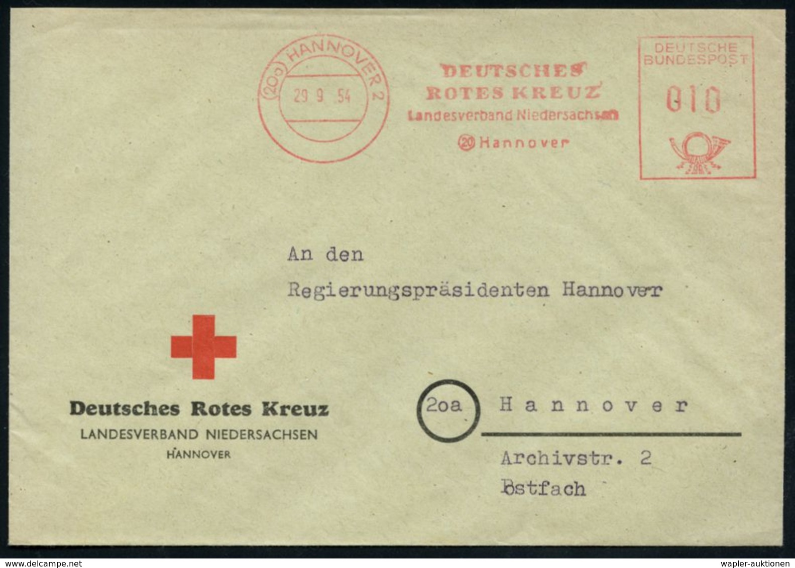 (20a) HANNOVER 2/ DRK/ Landesverband Niedersachsen 1952 (13.12.) AFS Klar Auf Zweifarbigem DRK-Vordruck-Bf. (Dü.E-23CG)  - Rode Kruis