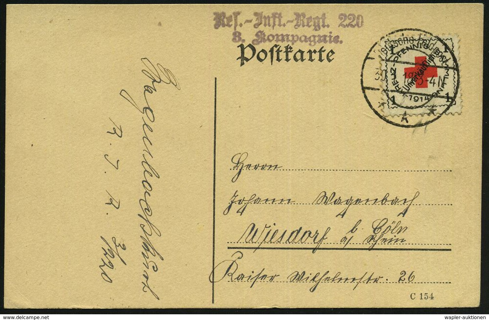 DEUTSCHES REICH 1918 (30.1.) 1K-Brücke: Deutsche Feldpost/*** = Tarnstempel Auf EF 1 Pf. R.K.-Spendenmarke KREUZ-PFENNIG - Rotes Kreuz