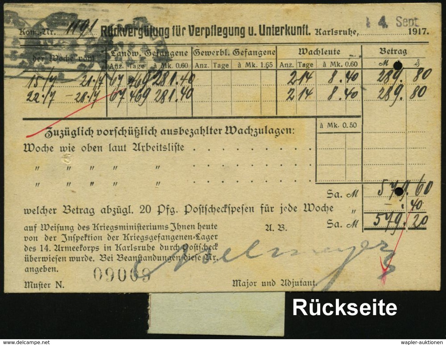 KARLSRUHE/ *(BADEN)1 1916 (31.7.) 1K-Steg Auf Vordr-Kt: Inspektion Der Kriegsgefangenen-Lager Des XIV. Armeekoprs . Rs.V - Red Cross