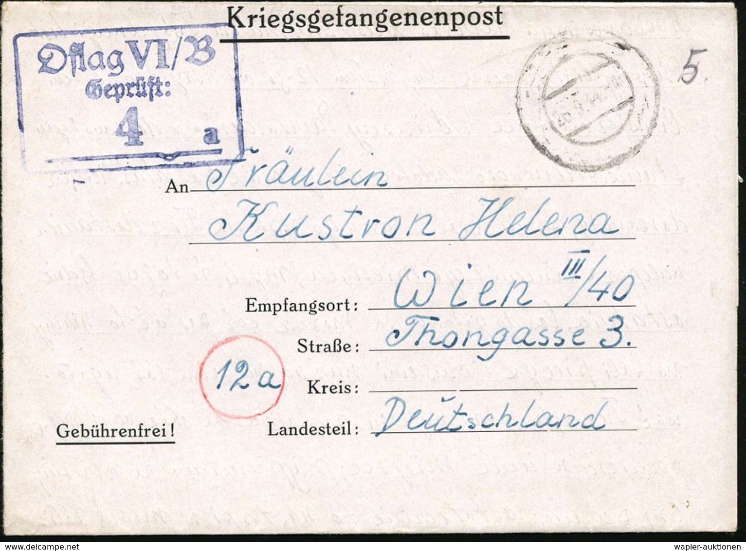 Dössel 1944 (26.9.) Stummer 2K-Steg = Tarnstempel Warburg-Dössel + Viol. Zensur-Ra.4: Oflag VI - B/Geprüft:/4 A/____ (Wo - Rode Kruis