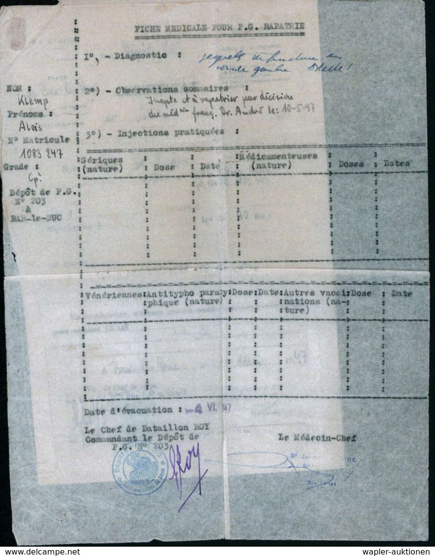 DEUTSCHLAND 1942/56 Dokumentation Eines Deutschen Kgf. In Französ. Kgf.-Schaft: Entlassungsschein Wehrmeldeamt  Berlin ( - Rode Kruis