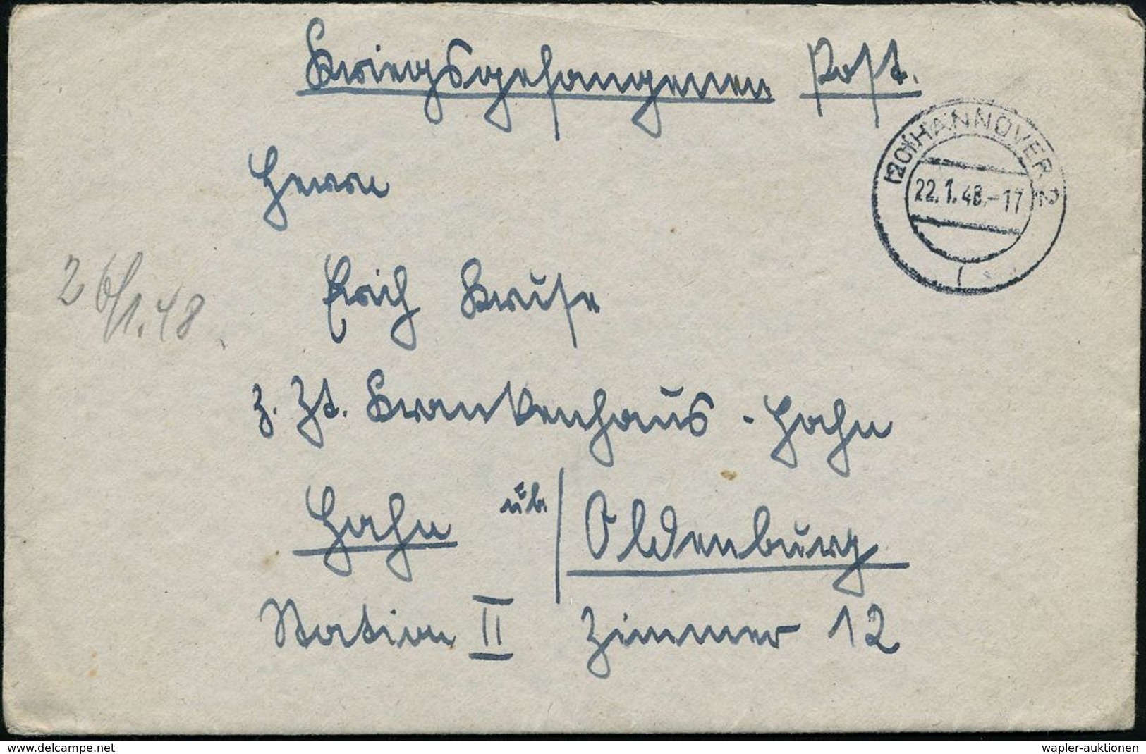 (20) HANNOVER 2/ L 1948 (22.1.) 2K-Steg + Hs. "Kriegsgefangenen Post" = Gebührenfreie U. Notopferbefreite Heimkehrerpost - Rotes Kreuz