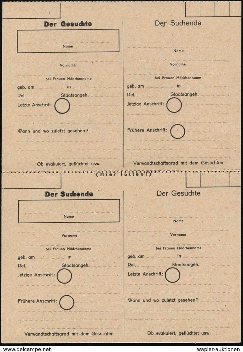 S.B.Z. 1946 Doppel-Suchdienst-P 2 RM "Suchdienst Für Vermißte Deutsche In Der SBZ" Mit Durchstich , Ungebr. (Mi. SDP 1 A - Croce Rossa