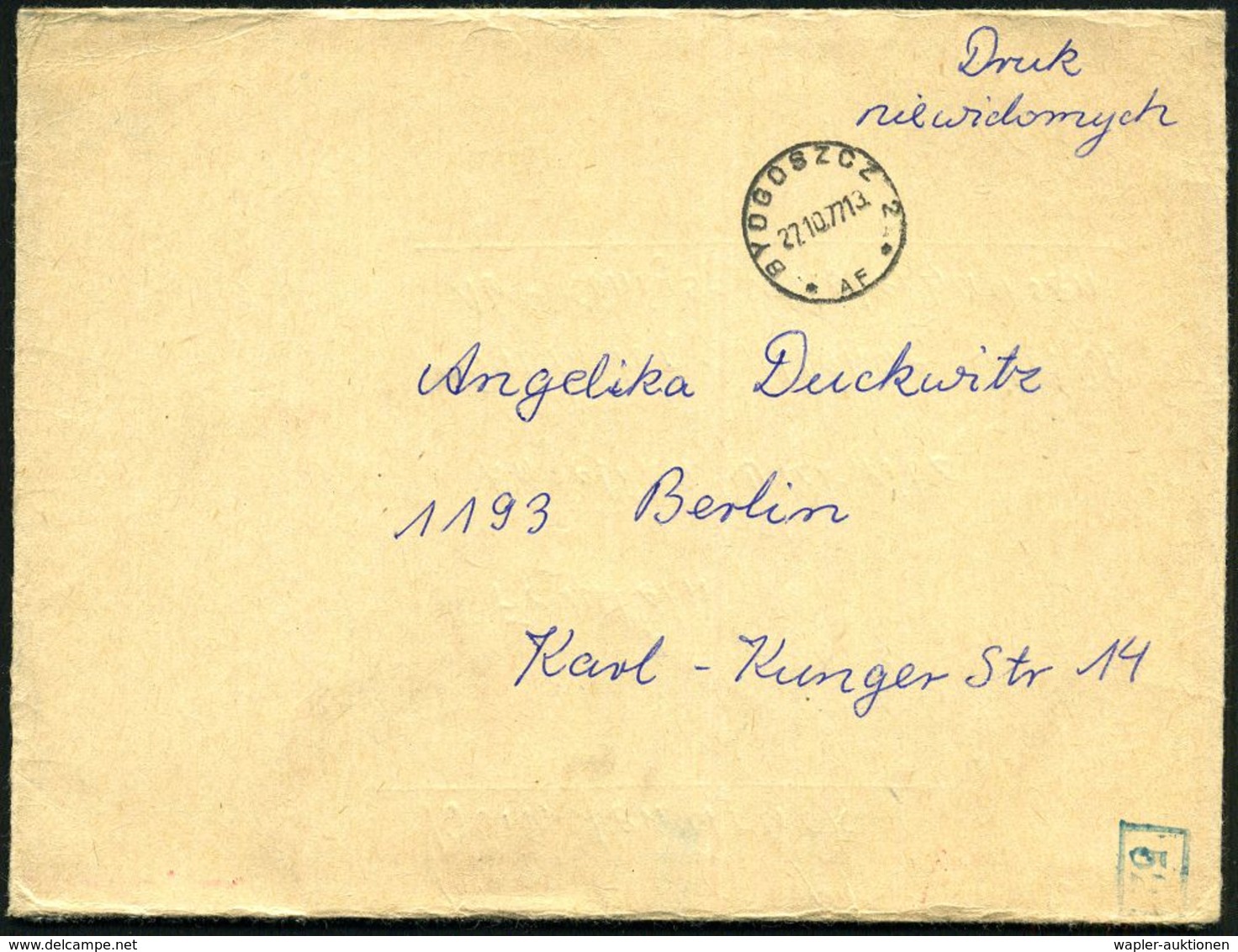 POLEN 1977 (27.10.) 1K: BYDGOSZCZ 2/AF Auf Portofreier Blindensendung = Falt-Bf. Mit Inhalt In Braille-Blindenschrift In - Médecine