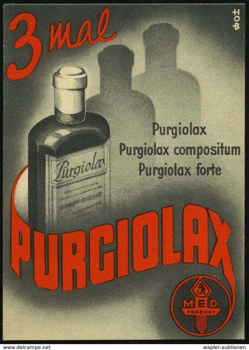 BERLIN/ *4* 1934 (20.4.) PFS 3 Pf. Auf Zweifarbiger Reklame-Künstler-Kt.: PURGIOLAX.. (= A.G. Für Medizinische Produkte  - Apotheek