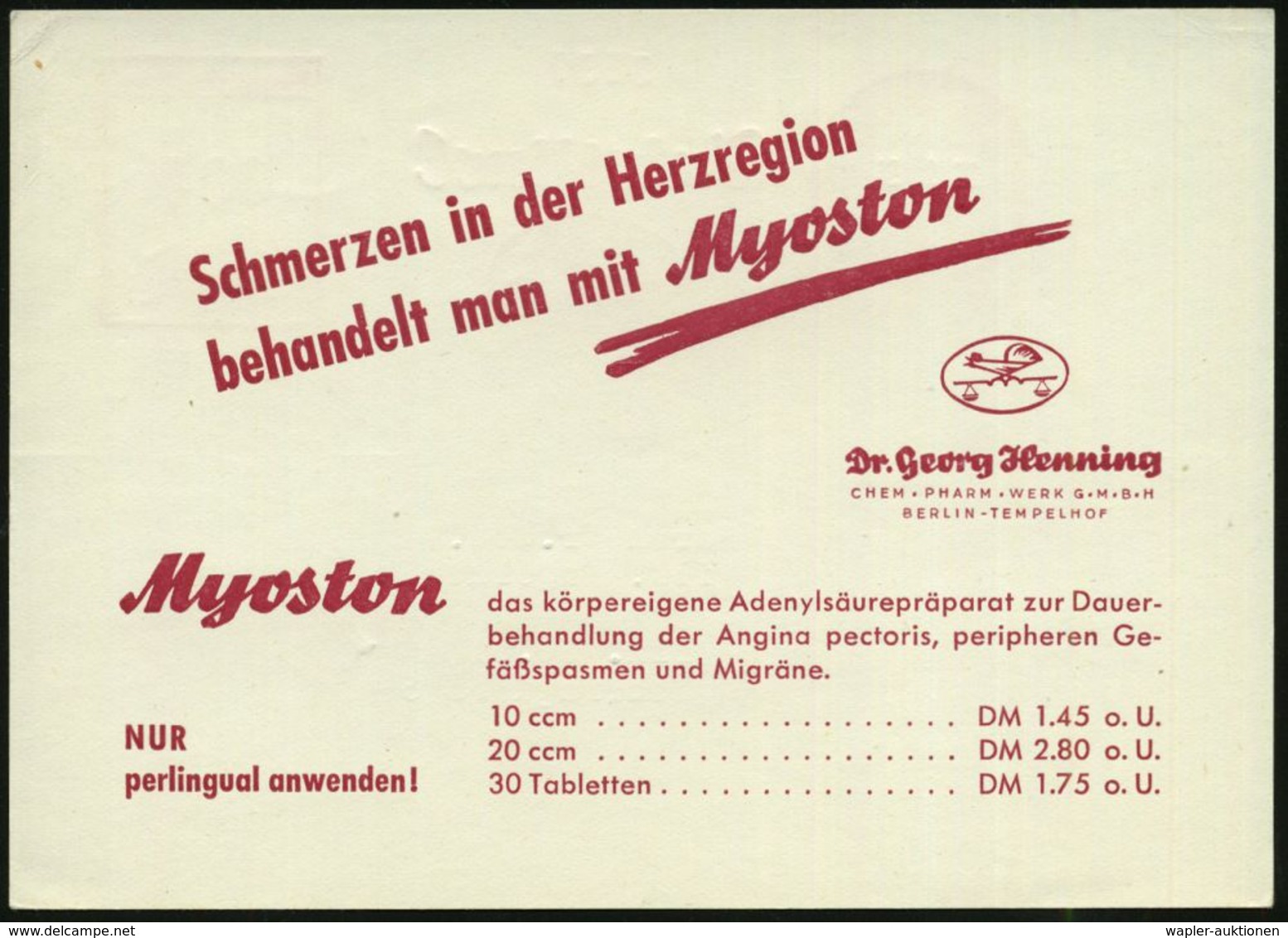 BERLIN-TEMPELHOF/ 1/ Jntestinol/ DR.GEORG/ HENNIG.. 1954 (28.1.) AFS = Hahn Auf Waage (= Firmen-Logo) Braune Reklame-Kt. - Apotheek