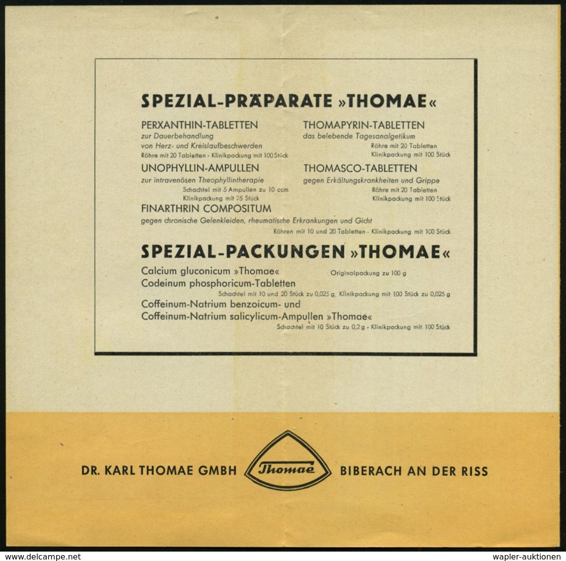 BIBERACH (RISS)/ Thomae 1949 (8.7.) AFS Typ FZ 004 Pf. Auf Schmalem Firmen-Bf. + Reklame-Inhalt: 2 Werbezettel Für Medik - Apotheek