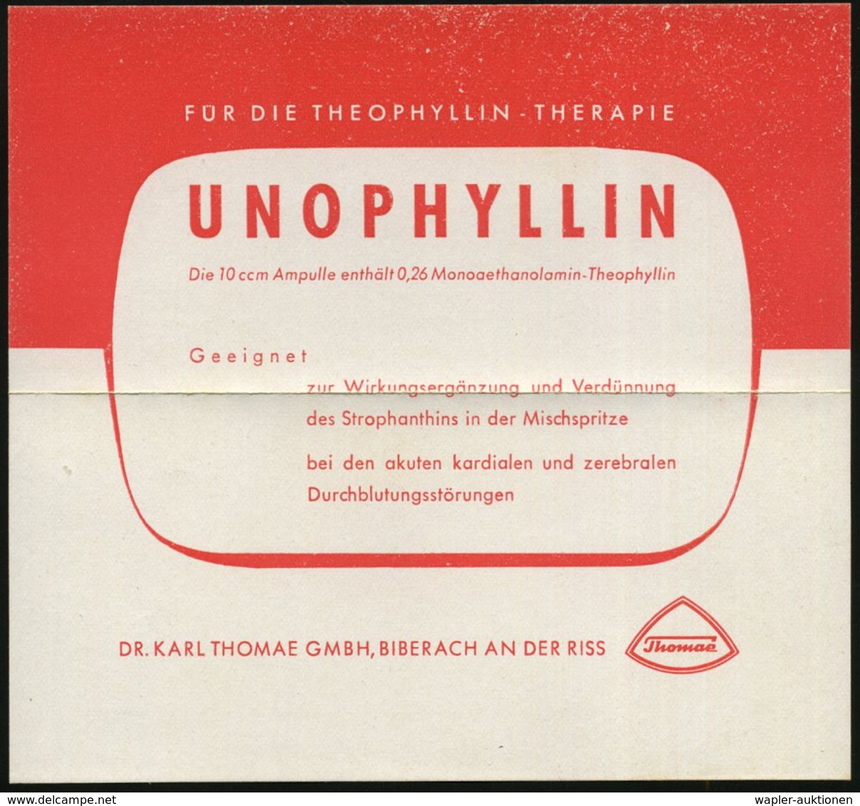 BIBERACH (RISS)/ Thomae 1949 (8.7.) AFS Typ FZ 004 Pf. Auf Schmalem Firmen-Bf. + Reklame-Inhalt: 2 Werbezettel Für Medik - Pharmacie