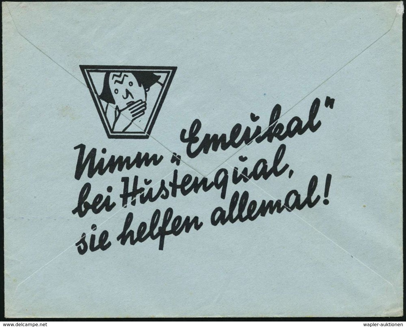 NÜRNBERG/ 13/ DR.SOLDAN'S/ Emeukal/ HUSTENBONBONS 1930 (24.11.) AFS (Kopf Mit Hand Vor Mund = Logo) Rs. Motivgl. Reklame - Apotheek
