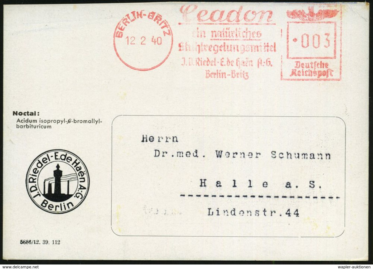 BERLIN-BRITZ #bzw.# BERLIN-BRITZ 1/ Ceadon/ Ein Natürliches/ Stuhlregelungsmittel/ J.D.Riedel-E.de Haen AG 1940 (Feb./Mr - Geneeskunde