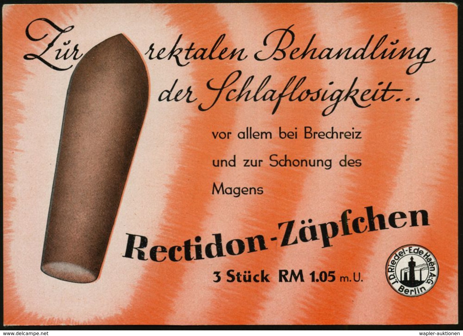 BERLIN-BRITZ 1/ Ceadon/ Ein Natürliches/ Stuhlregelungsmittel.. 1942 (28.9.) AFS Auf Reklame-Ak.: Recidon-Zäpfchen.. (Re - Geneeskunde