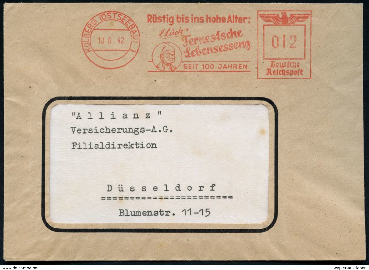 KOLBERG (OSTSEEBAD) 1/ Rüstig Bis Ins Hohe Alter:/ C Luck's/ Fernestsche/ Lebensessenz.. 1942 (18.6.) Seltener AFS (Mann - Medizin