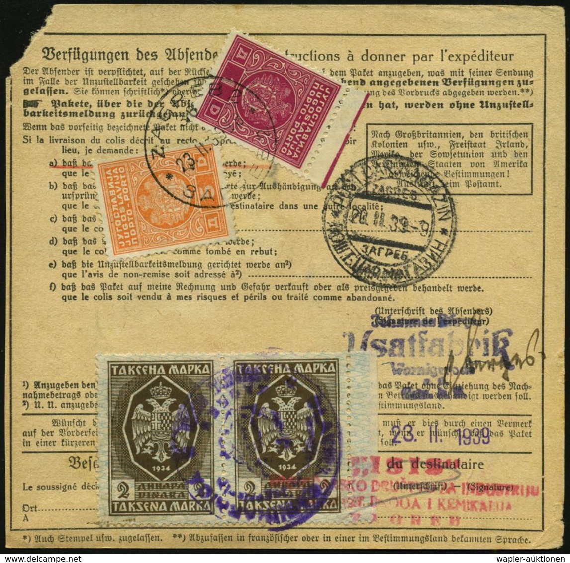 Wernigerode/ Joh.Bürger, Ysatfabrik/ GmbH.. 1939 (14.2.) Selbstbucher-Paketzettel + Viol.Ra2: Gebühr/bezahlt +1K: WERNIG - Geneeskunde