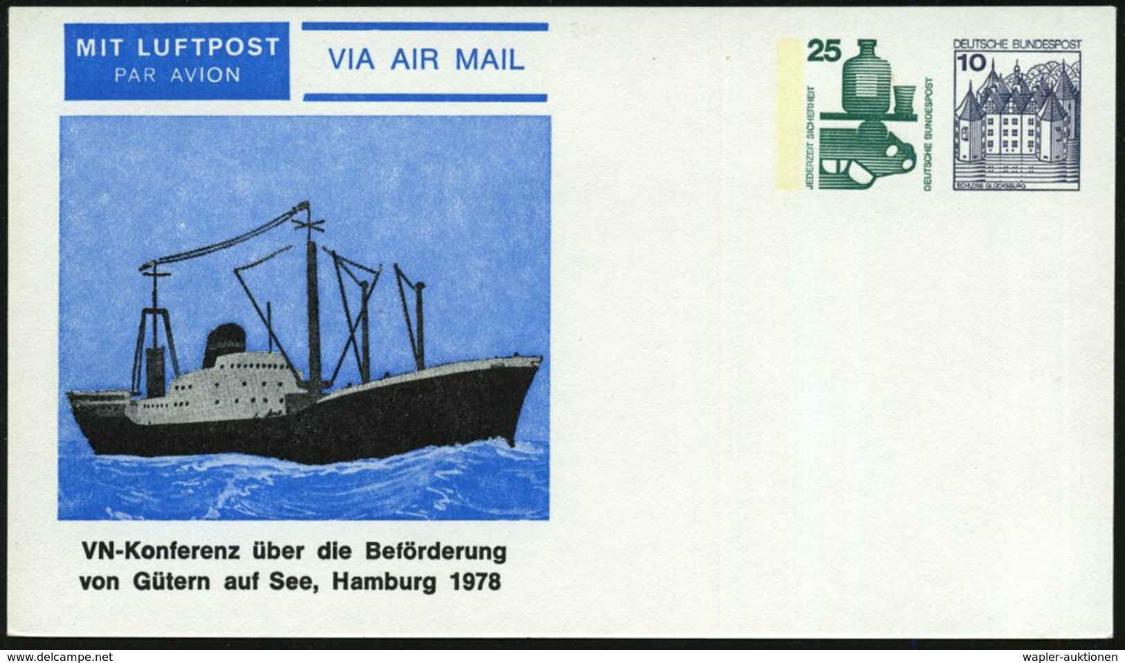 HAMBURG 1978 PP 25 Pf. Unfall + 10 Pf. Burgen: VN-Konferenz üüber Die Beförderung Von Gütern Auf See (Frachtschiff) Unge - Maritiem