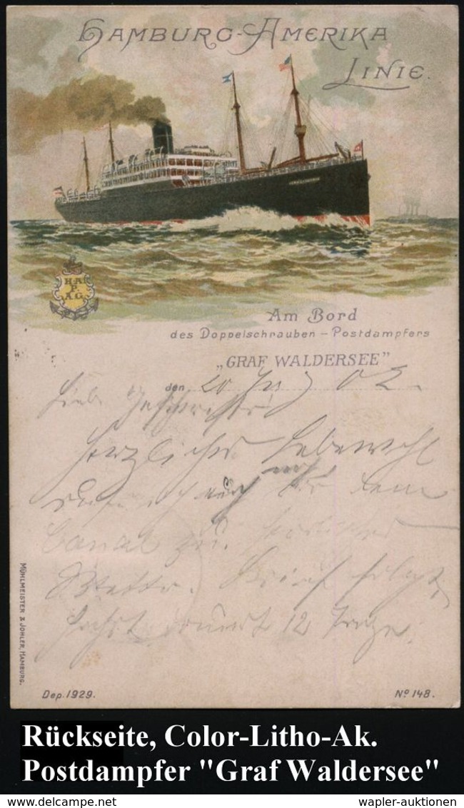 DEUTSCHES REICH 1902 (20.7.) 1K-BPA: DEUTSCHE SEEPOST/LINIE/HAMBURG-/NEW-YORK/II. = Postdampfer "Graf Waldersee" , Klar  - Maritime