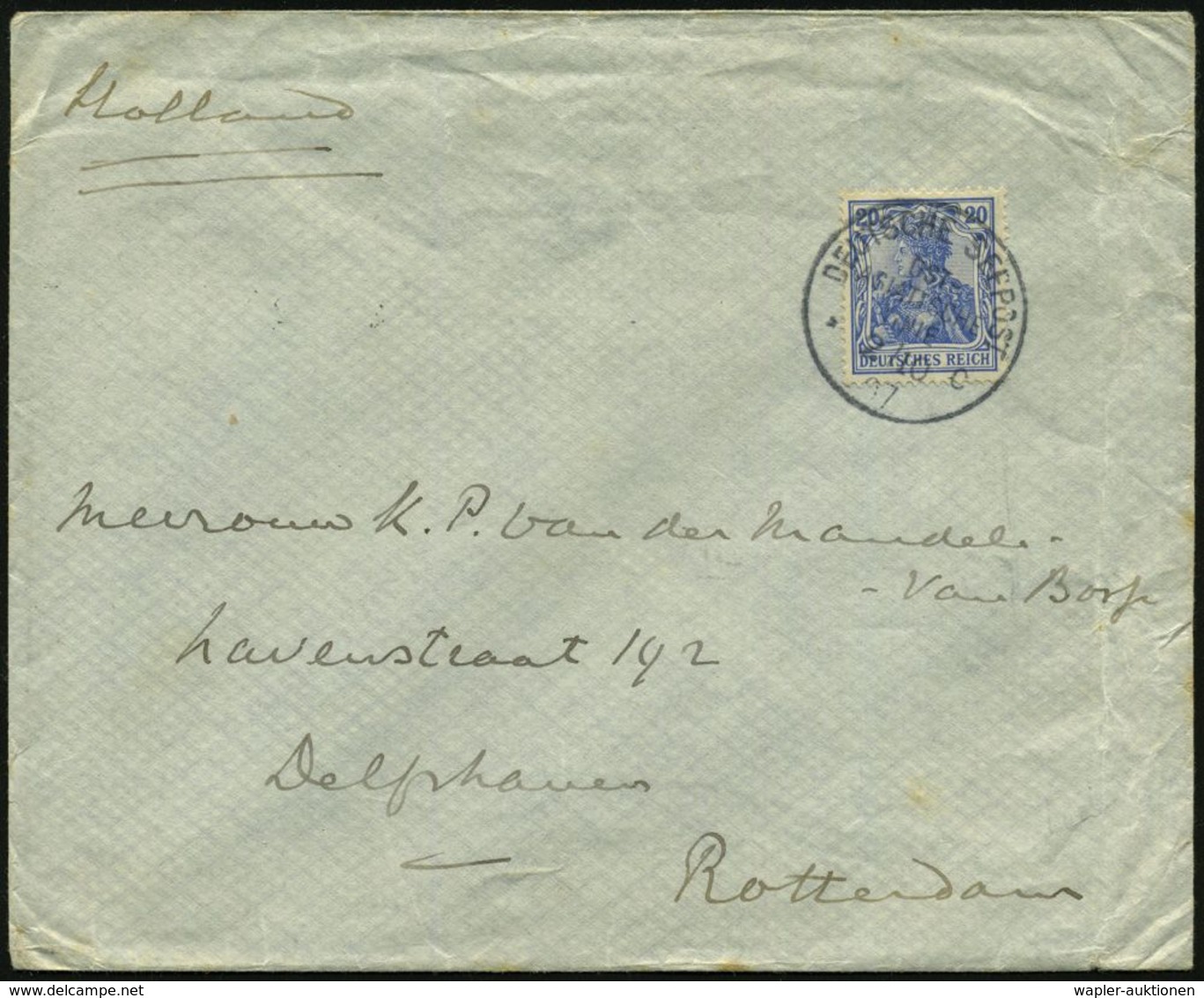 DEUTSCHES REICH 1907 (2.10.) 1K-BPA: DEUTSCHE SEEPOST/OST-/ASIATISCHE/LINIE/*c , Klar Gest. EF 20 Pf. Germania (Mi.87 EF - Marittimi