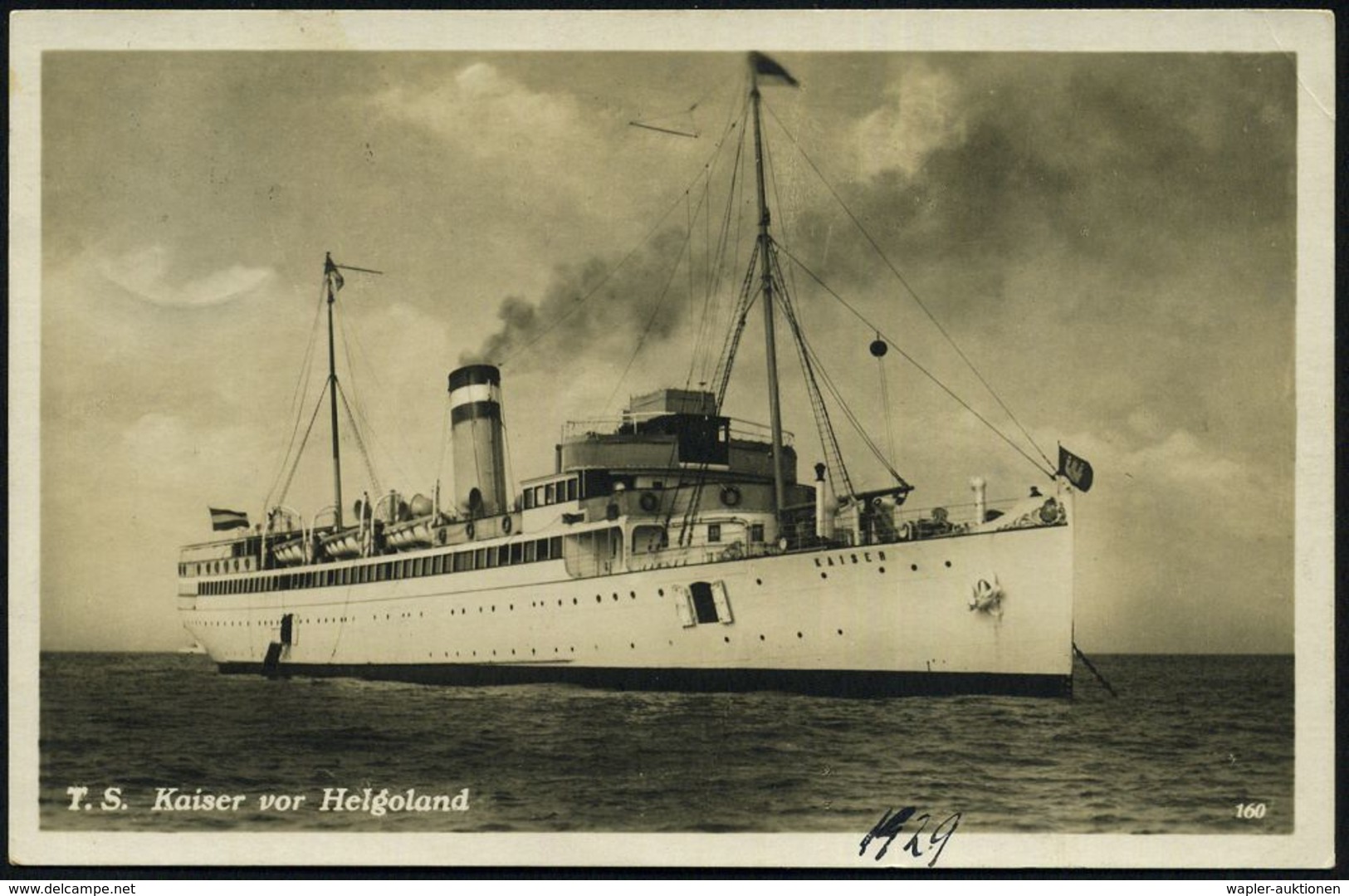 CUXHAVEN/ *1h 1929 (13.8.) 1K-Brücke + Viol. 1K-HdN: Auf Hoher See/an Bord/des/ Turb.-Dampfers Kaiser (minim. Fleckchen) - Marittimi