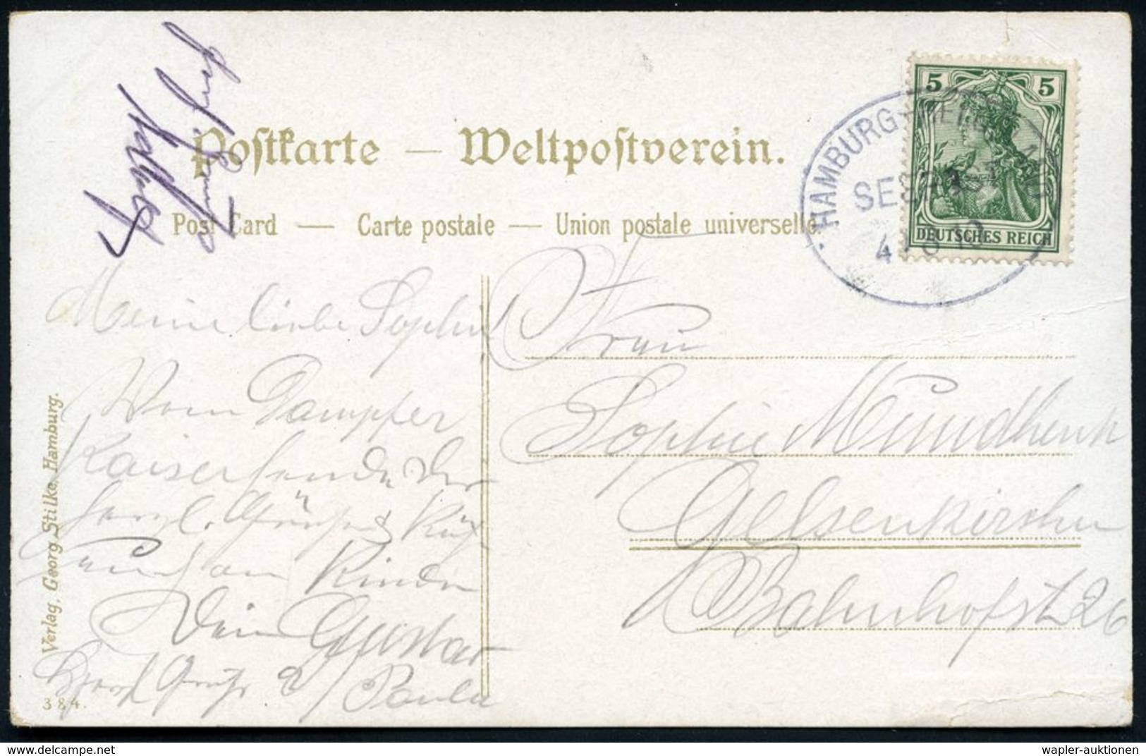 HAMBURG-HELGOLAND/ SEEPOST 1910 (4.8.) Oval-BPA Ohne Stern (Nr.o-542) Klar Auf Color-Litho-Ak.: HAL Turbinen-Schnelldamp - Maritime