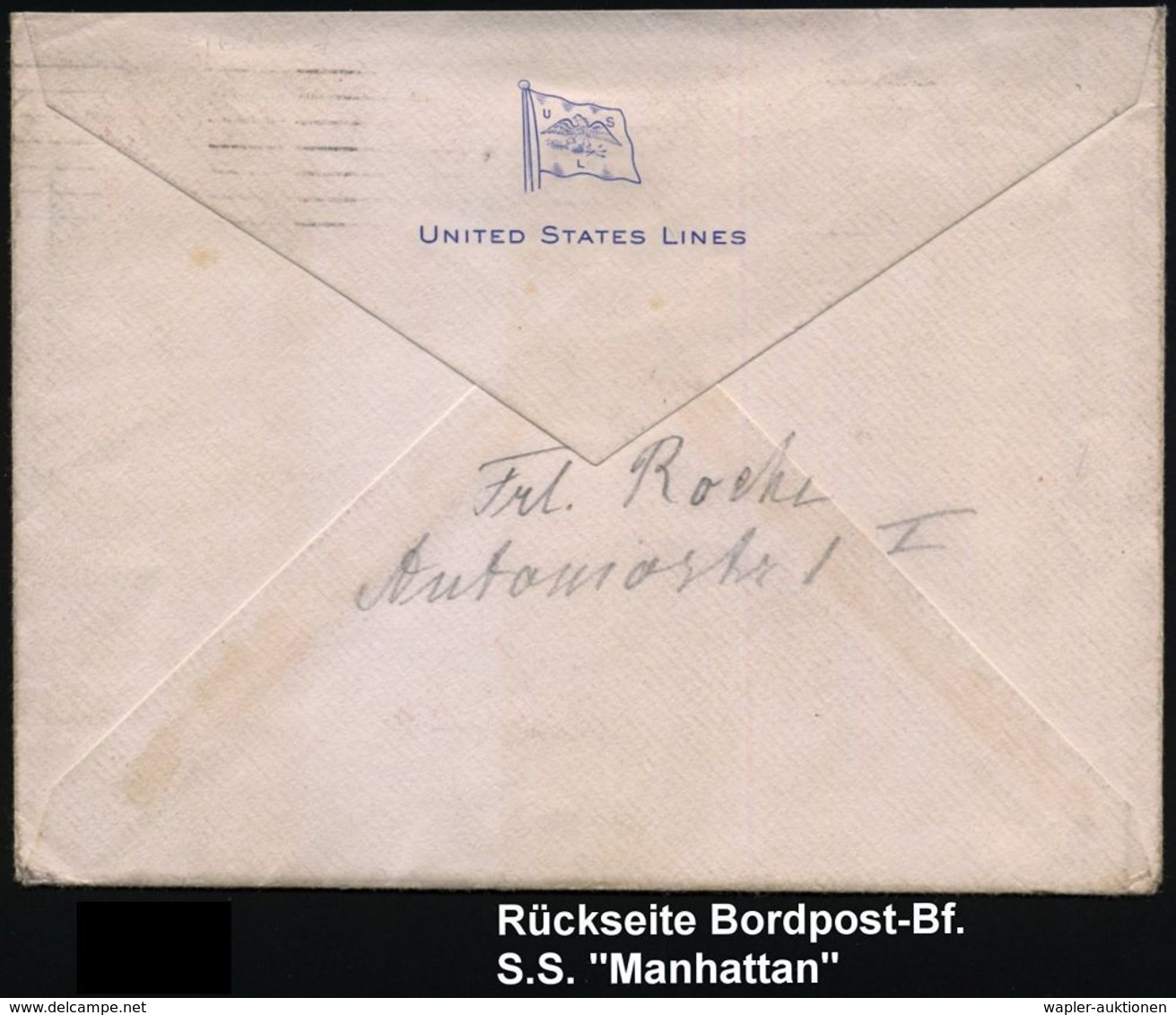 U.S.A. 1939 (22.6.) MaSt-BPA: U.S. GER. SEA POST/S.S. MANHATTAN ,  K O P F S T E H E R D E M  Stempelkopf! , Rs. Vordruc - Marittimi