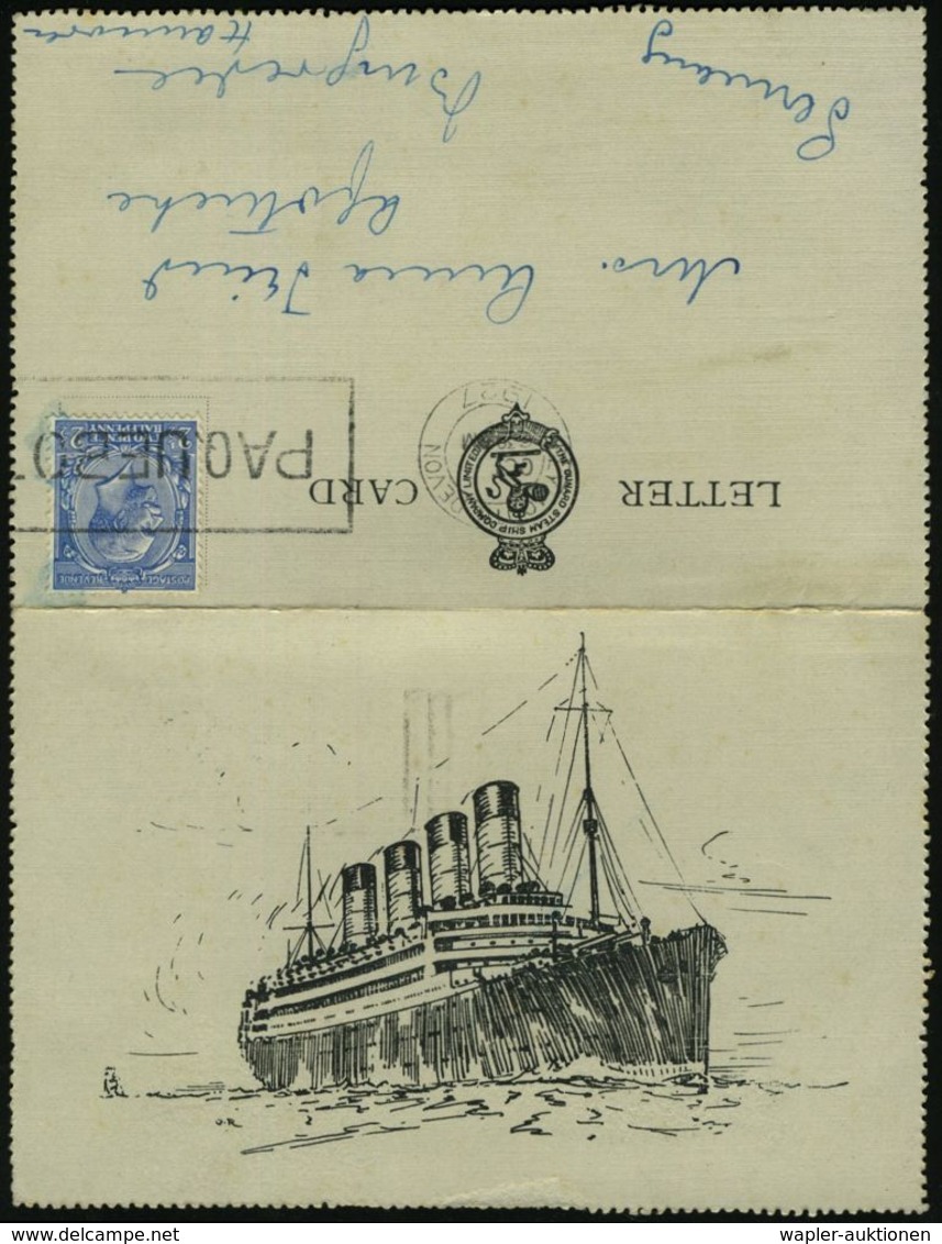 GROSSBRITANNIEN 1927 (7.10.) MaWSt.: PLYMOUTH, DEVON/ P A Q U E B O T , Klar Gest. Schiffs-Reklame-Kartenbf.: ON BOARD T - Marittimi