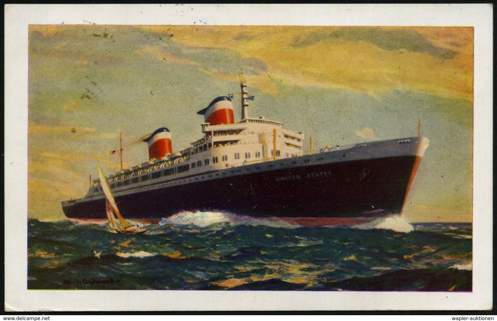 GROSSBRITANNIEN /  U.S.A. 1955 (7.9.) 1K: PAQUEBOT/POSTED AT SEA/RECEIVED/SOUTHAMPTON Auf Großbrit. 2 1/2 P. Elizabeth I - Maritiem