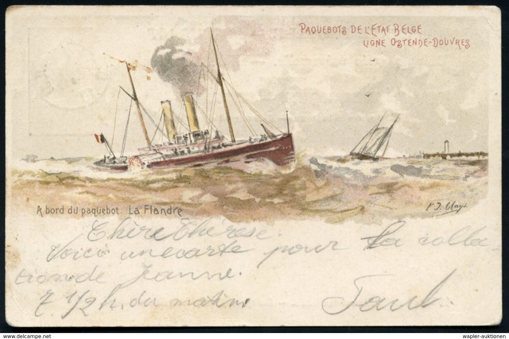 BELGIEN 1899 (5.9.) 10 C. Albert, Rotbraun: PAQUEBOT DE L'ETAT BELGE, LIGNE OSTENDE - DOUVRE, A Bord Du Paquebot "La Fla - Marittimi