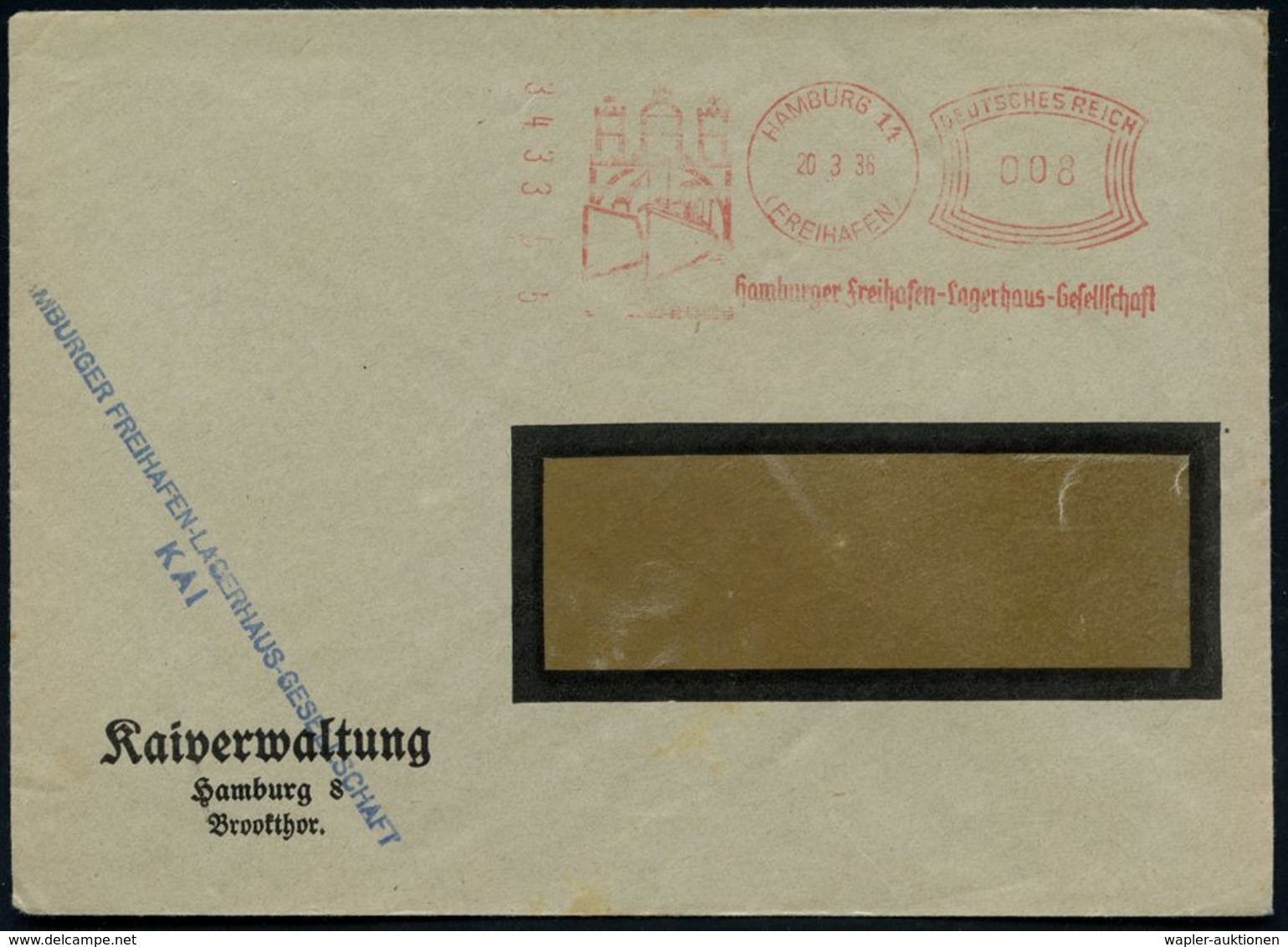 HAMBURG 14/ FREIHAFEN/ Hamburger Freihafen Lagerhaus-Gesellschaft 1934 (20.3.) Seltener AFS-Typ Komusina (Hambg. Wappen, - Schiffahrt