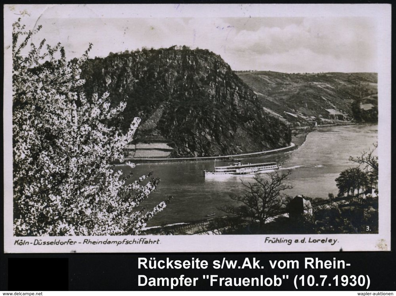 WIESBADEN-/ BIEBRICH/ D 1930 (10.7.) 1K + Viol.HdN: Gruss Vom Rhein/an Bord Des Dampfers/ FRAUENLOB Klar Auf S/w.-Foto-A - Maritiem