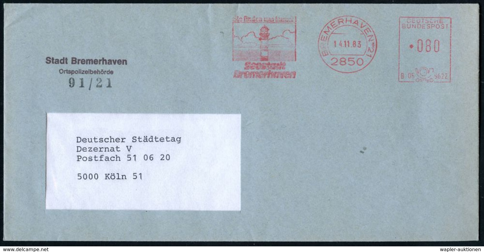 2850 BREMERHAVEN 21/ B05 9622/ ..Seestadt/ Bremerhaven 1983/84 2 Verschiedene AFS: Je Leuchtturm Brinkamahof (kleines U. - Fari